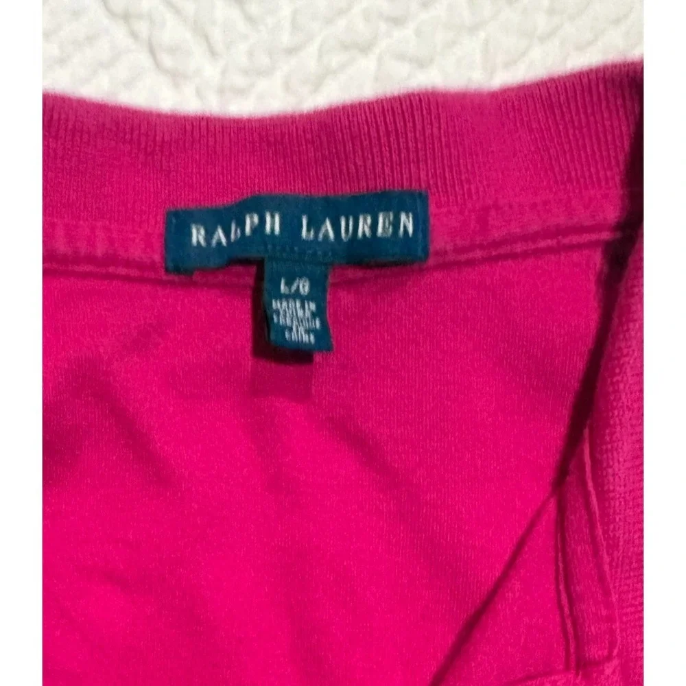 Ralph Lauren Youth Girls Polo Size Large Pink Collar Classic Short Sleeve